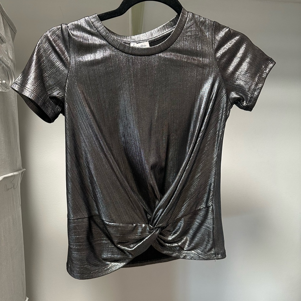 love, Fire Shimmering Silver Twist-Front Tee